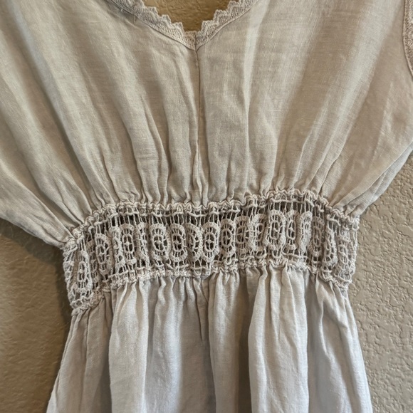 Terzo Millennio Off White Linen Split V Neck Sleeveless Maxi Dress Large - Picture 4 of 11